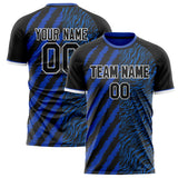 Custom Black Blue Pattern Soccer Jersey