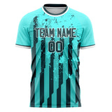 Custom Teal Black Pattern Soccer Jersey