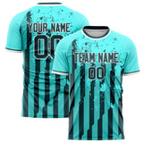 Custom Teal Black Pattern Soccer Jersey