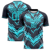 Custom Black Teal Pattern Soccer Jersey