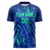 Custom Navy Teal Pattern Soccer Jersey