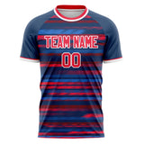 Custom Navy Red Pattern Soccer Jersey