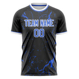 Custom Black Blue Pattern Soccer Jersey