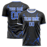 Custom Black Blue Pattern Soccer Jersey