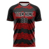 Custom Black Red Pattern Soccer Jersey