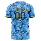 Custom Blue Gold Pattern Soccer Jersey