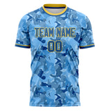 Custom Blue Gold Pattern Soccer Jersey