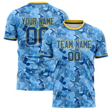 Custom Blue Gold Pattern Soccer Jersey