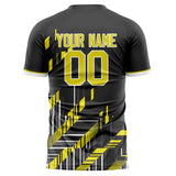 Custom Black Yellow Pattern Soccer Jersey