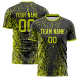 Custom Black Neon Yellow Pattern Soccer Jersey