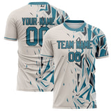 Custom Cream Teal Pattern Soccer Jersey