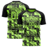 Custom Green Black Pattern Soccer Jersey