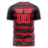 Custom Black Red Pattern Soccer Jersey