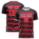 Custom Black Red Pattern Soccer Jersey