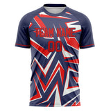 Custom Navy Red Pattern Soccer Jersey