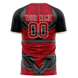 Custom Red Black Pattern Soccer Jersey