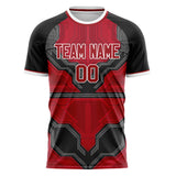 Custom Red Black Pattern Soccer Jersey