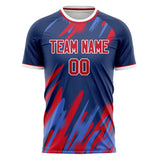 Custom Navy Red Pattern Soccer Jersey