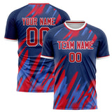 Custom Navy Red Pattern Soccer Jersey