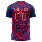 Custom Red Navy Pattern Soccer Jersey