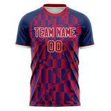 Custom Red Navy Pattern Soccer Jersey