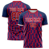 Custom Red Navy Pattern Soccer Jersey