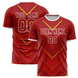 Custom Red Gold Pattern Soccer Jersey