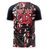 Custom Black Red Pattern Soccer Jersey