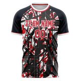 Custom Black Red Pattern Soccer Jersey