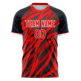 Custom Red Black Pattern Soccer Jersey