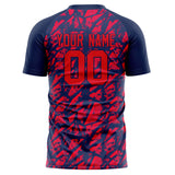 Custom Red Navy Pattern Soccer Jersey