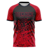 Custom Red Black Pattern Soccer Jersey