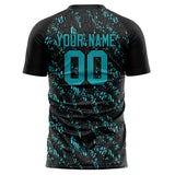 Custom Black Teal Pattern Soccer Jersey