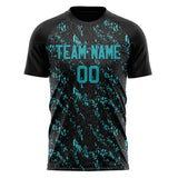 Custom Black Teal Pattern Soccer Jersey