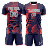 Custom Navy Red GeometricalPattern Soccer Set