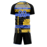 Custom Black Blue GeometricalPattern Soccer Set