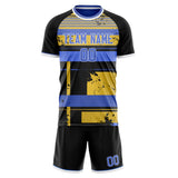 Custom Black Blue GeometricalPattern Soccer Set