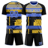 Custom Black Blue GeometricalPattern Soccer Set