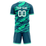 Custom Teal White GeometricalPattern Soccer Set