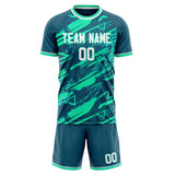 Custom Teal White GeometricalPattern Soccer Set