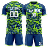 Custom Royal Neon Green GeometricalPattern Soccer Set