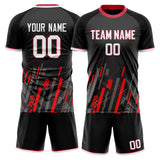 Custom Black Red GeometricalPattern Soccer Set