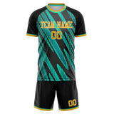 Custom Black Teal GeometricalPattern Soccer Set