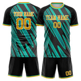 Custom Black Teal GeometricalPattern Soccer Set