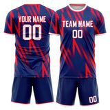 Custom Navy Red GeometricalPattern Soccer Set