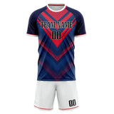 Custom Navy Red GeometricalPattern Soccer Set