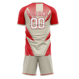 Custom Red Cream GeometricalPattern Soccer Set