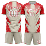 Custom Red Cream GeometricalPattern Soccer Set