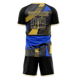 Custom Black Blue GeometricalPattern Soccer Set