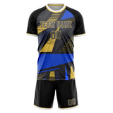 Custom Black Blue GeometricalPattern Soccer Set